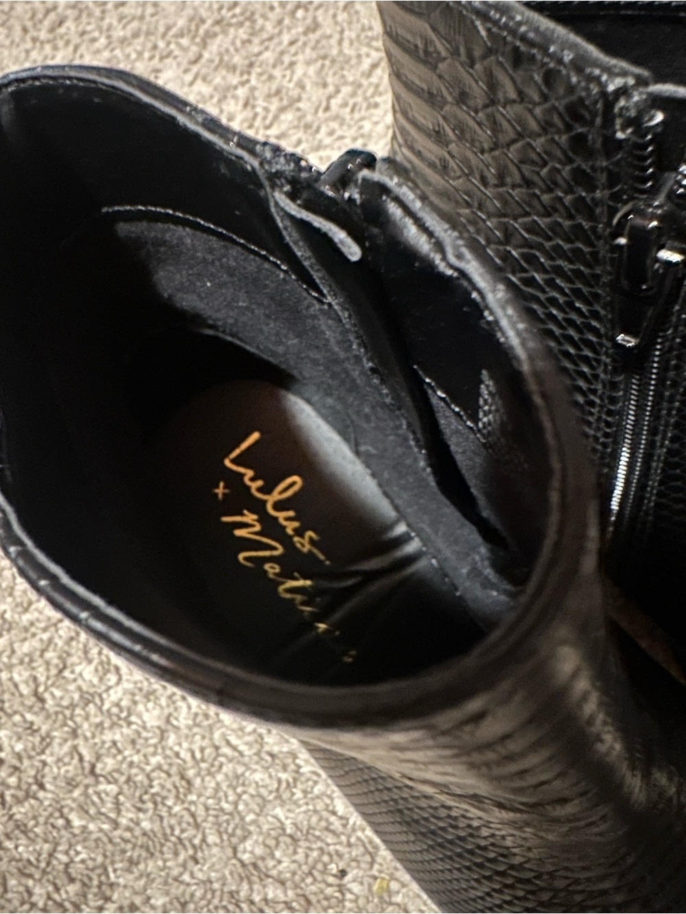 Lulus x Matisse Black Snake Embossed Pointed Toe Ankle Boots, Size 10 - Picture 9 of 10
